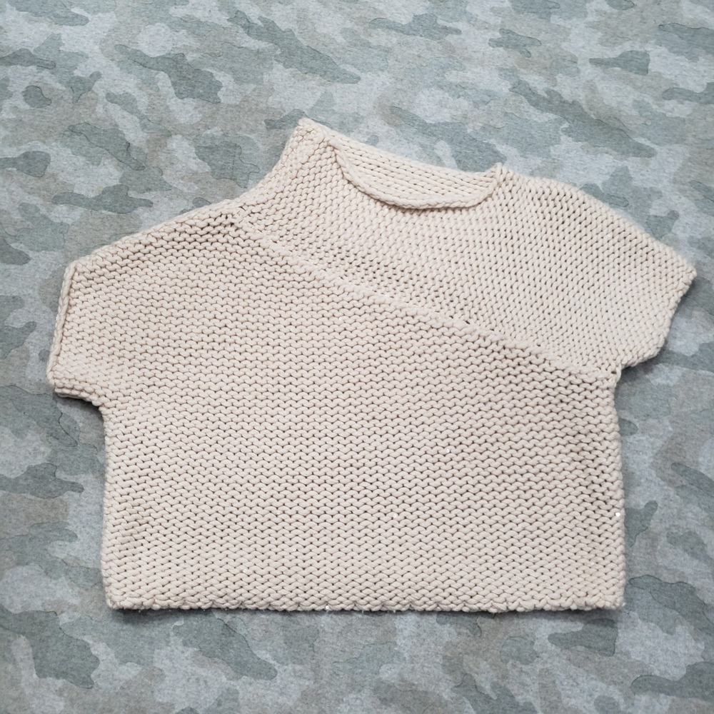 Brunello Cucinelli Sweater Womens Large Beige Cropped Cashmere Silk Short Sleeve